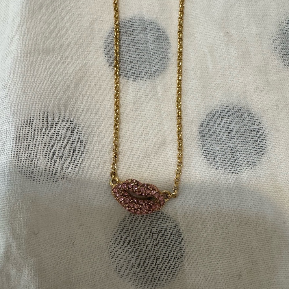 Gold and Pink Lip Pendant Necklace Kate spade